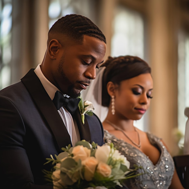 Candid shot of the couple sharing a quiet moment of reflection during their ceremony with their sma