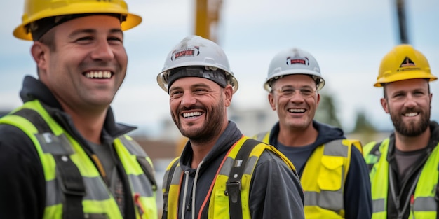 candid shot Photo with a team construction worker standing with construction site