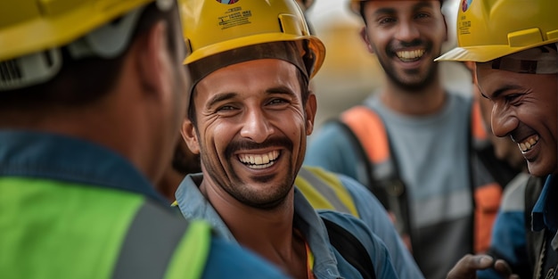 candid shot Photo with a team construction worker standing with construction site