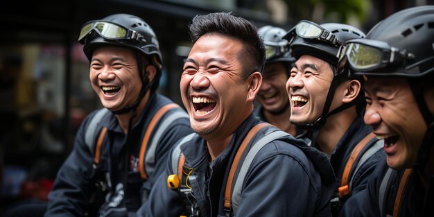 candid shot Photo with a team construction worker standing with construction site