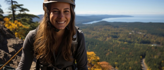 Candid shot of rock climber on mountain top extreme sport concept