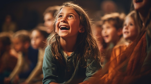 Candid shot van kinderen die optreden in een gemeenschapstheaterproductie om hun talent te tonen