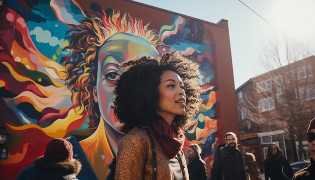 Candid shots of a community mural painting for black history month