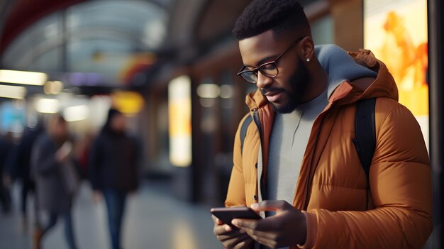 写真 公共の場所で携帯電話に没頭している人々の率直なショット