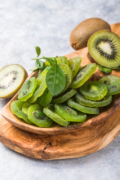 Candied slices of kiwi fruit close-up