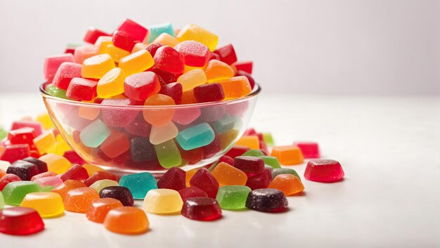 Candies in a glass plate on a light background place for text