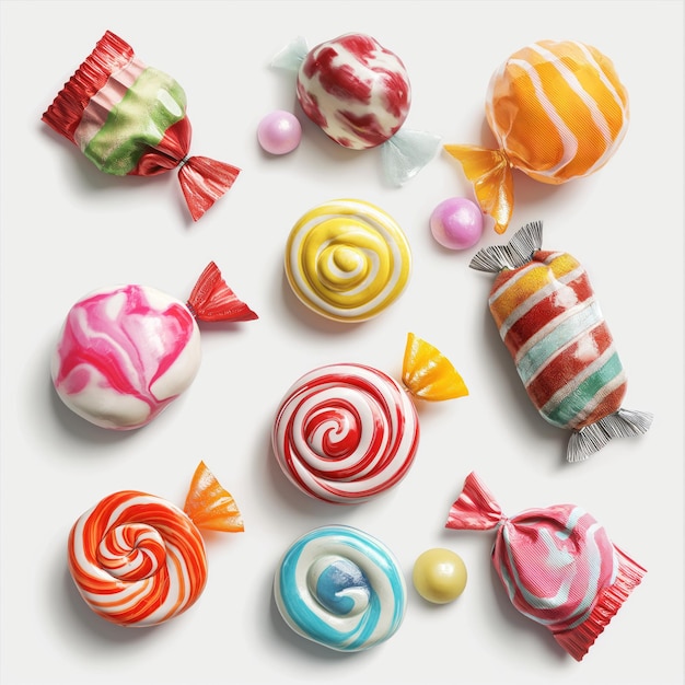 Photo candies on white background highly detailed ai