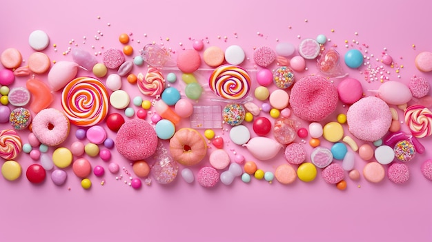 ゼリーと砂糖の入ったキャンディー さまざまな甘いスナックのカラフルな配列