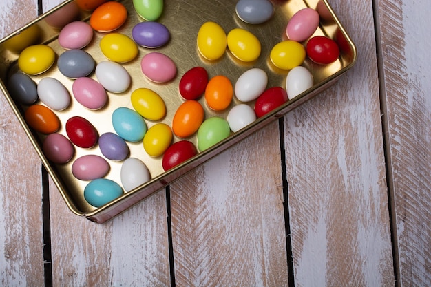 Candies with various milk chocolate and jelly gums candies