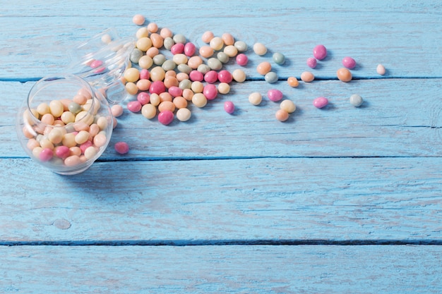 Candies on a wooden space