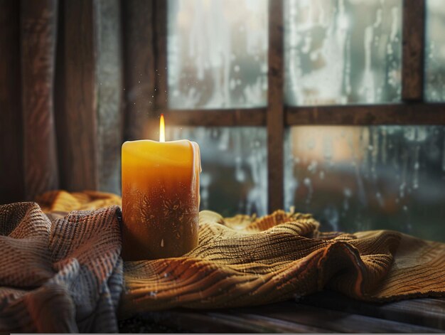 Photo a candle on a blanket