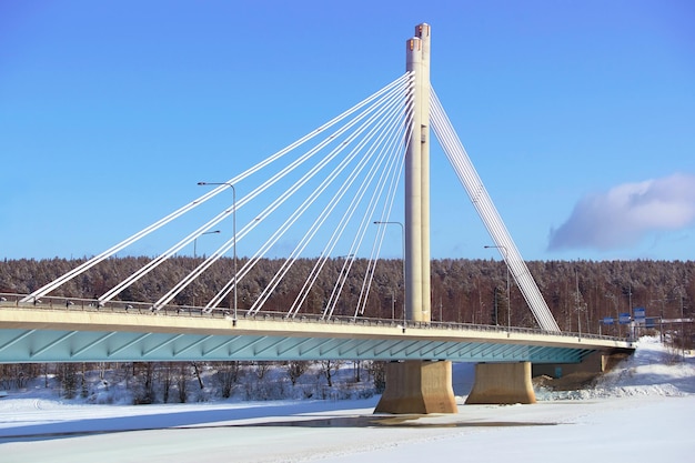 Candle bridge with blue sky of winter Rovaniemi, Lapland, Finland