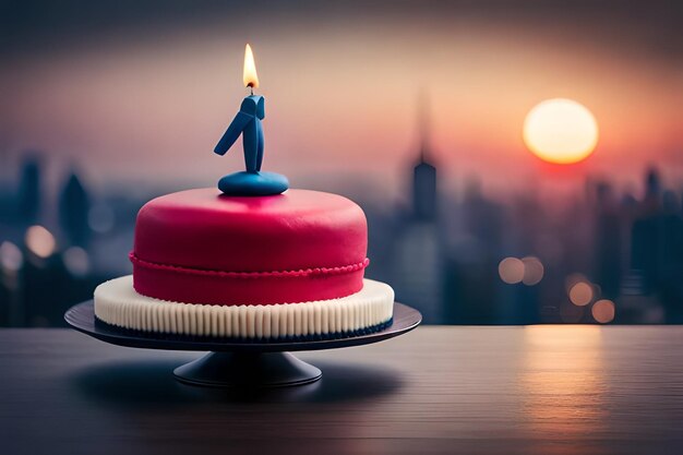 a candle on a cake with a lit candle on top.