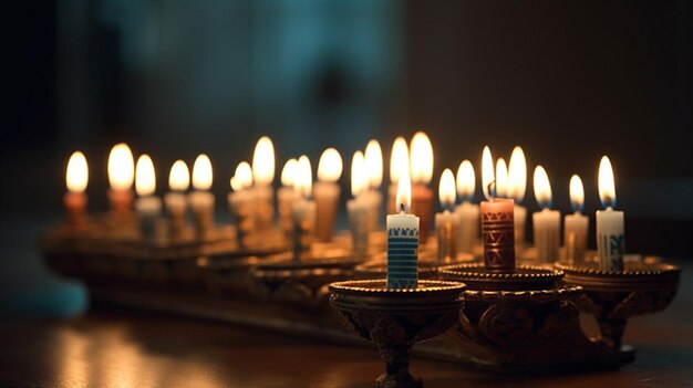 A candle in a candle holder is lit up with a blue candle in the middle.