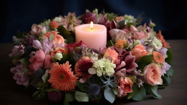 A candle and a candle on a table