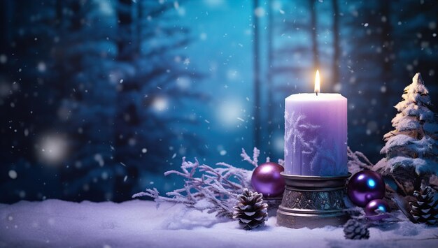 Foto candele e decorazioni natalizie vicino alla neve