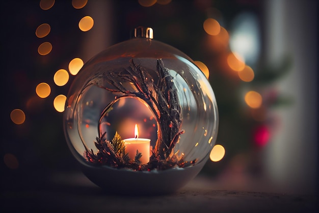 Candle of Christmas hope with a bright flame in the ballgenerative ai