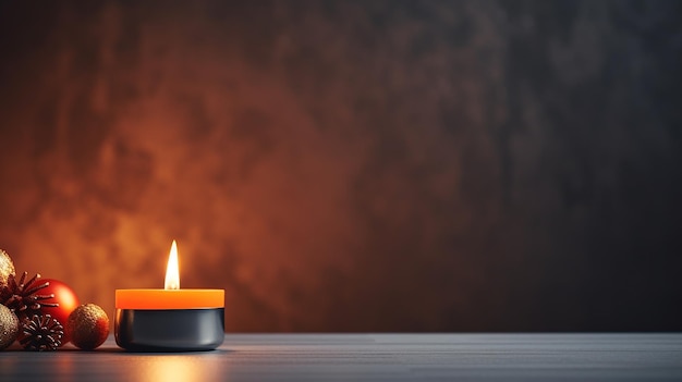 Candle flame on dark background with copy space