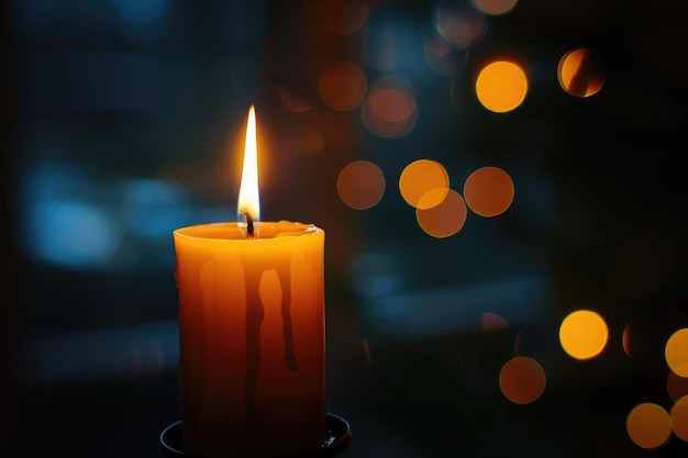 candle flame in the dark with bokeh on background