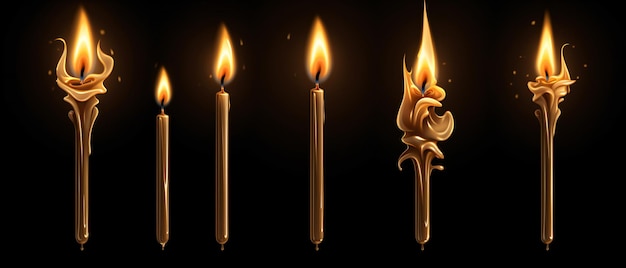 Candle flame set isolated in black background