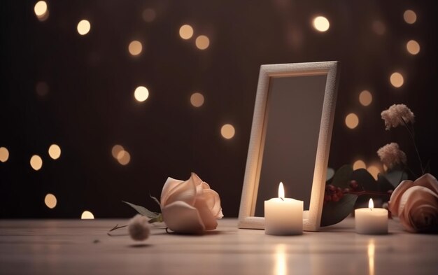 A candle and a frame with a candle on it