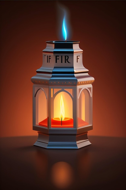 A candle in front of a fire with the word fire on it by ai