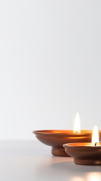 A candle in a glass holder with two lit candles