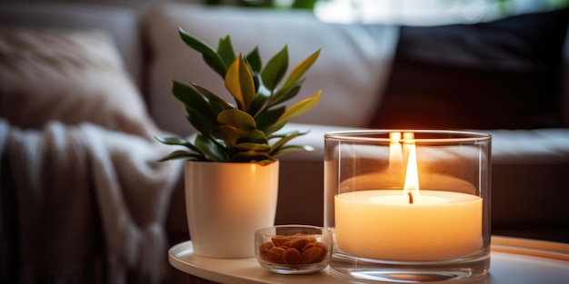 Candle glass jar with burning candle Home decor and accent pieces Interior design
