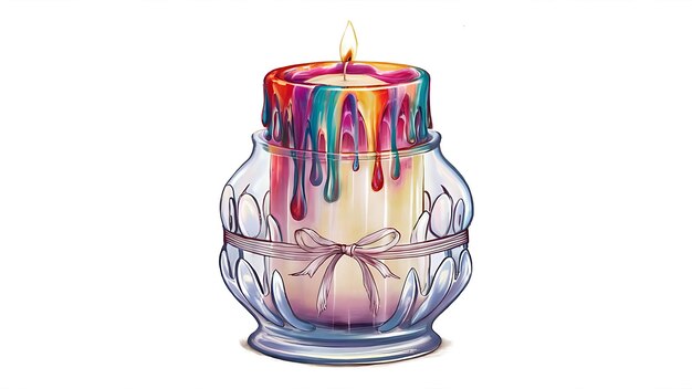 Photo candle in a glass with colorful