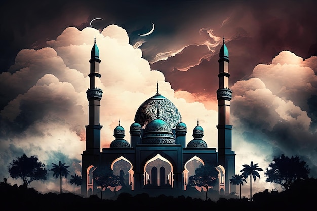 candle glowing at night. Festive greeting card, invitation for Muslim holy month Ramadan Kareem.