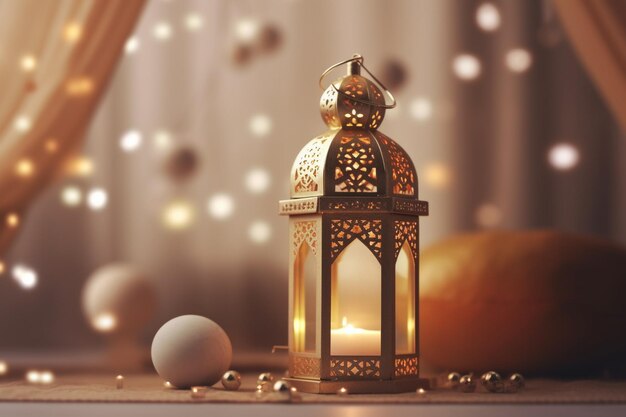 A candle in a gold lantern with a white background