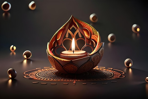 A candle in a golden bowl with a light in the middle.