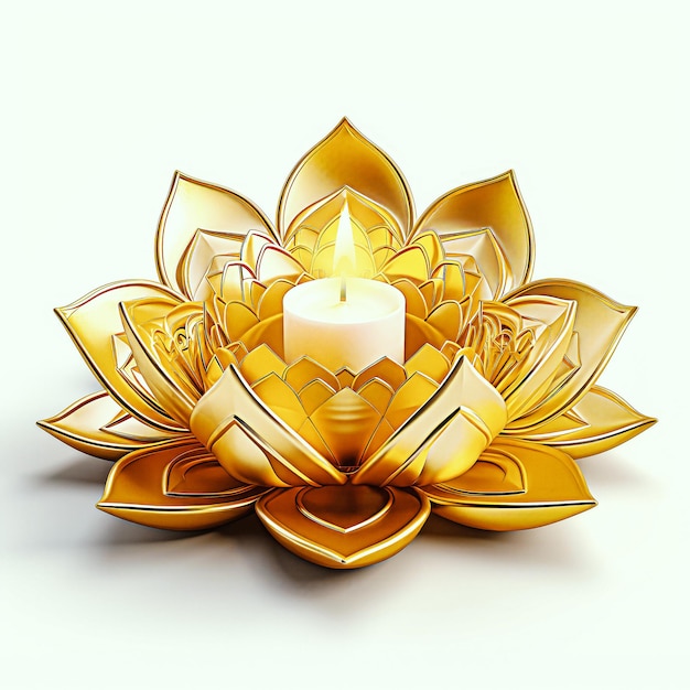 Photo a candle in golden lotus flower