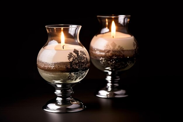 A candle holder with a brown and white design is shown.