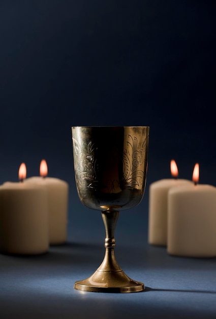 A candle holder with the word  chalice  on it