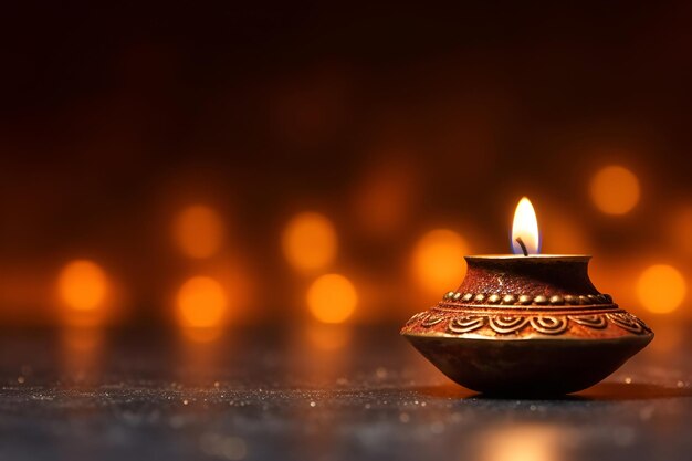 インドのディワリの光の祭りでろうそくが燃えている