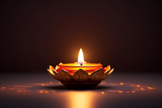 A candle is burning in the Indian Diwali festival of light