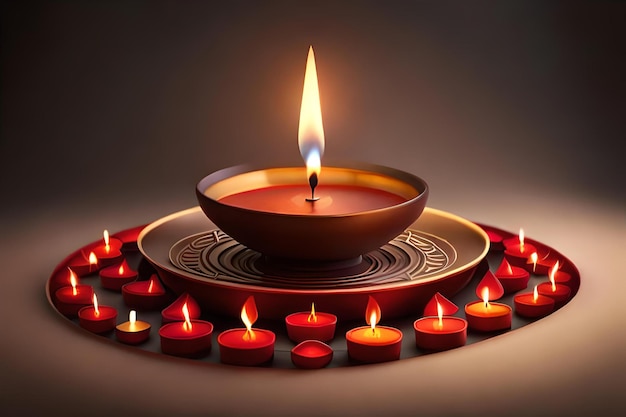 A candle is lit in a circle with many candles.