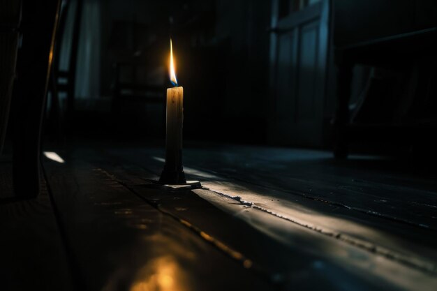 В темной комнате зажигается свеча.