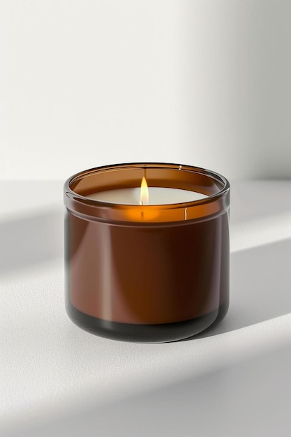 a candle is lit on a white surface