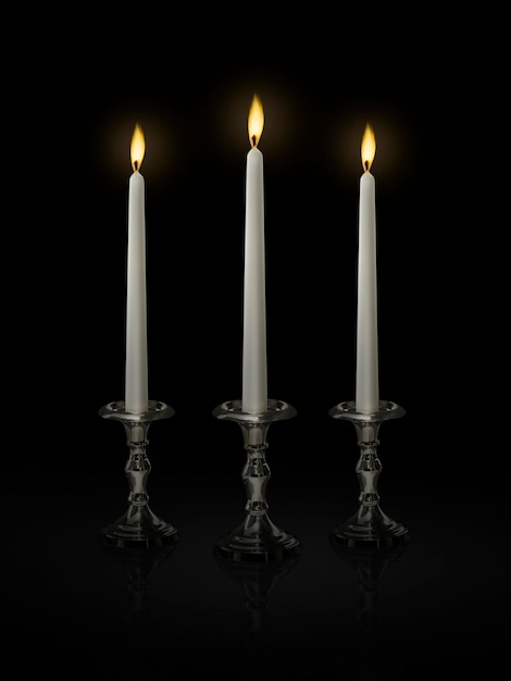 Candle light on a candlestick on a black background