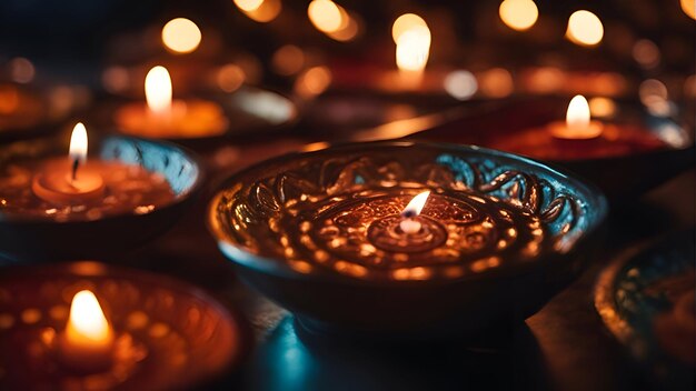 Foto luce di candela nel festival di diwali tradizione indiana