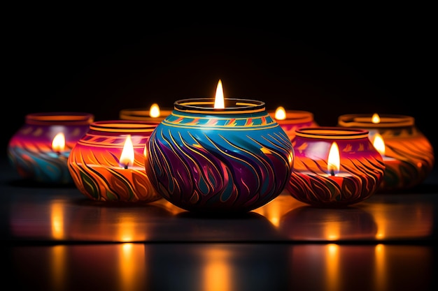 Candle light in indian style on dark background close up