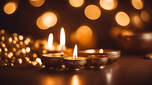 Candle light with bokeh background Happy Diwali