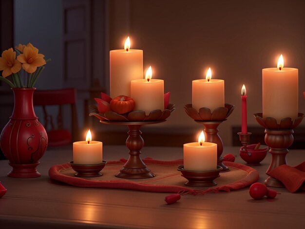 Candle light with a Red gradient background for the Diwali festival Arrangement Ai generated Image