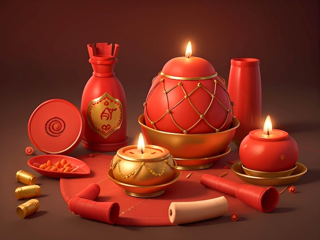 Candle light with a Red gradient background for the Diwali festival Arrangement Ai generated Image