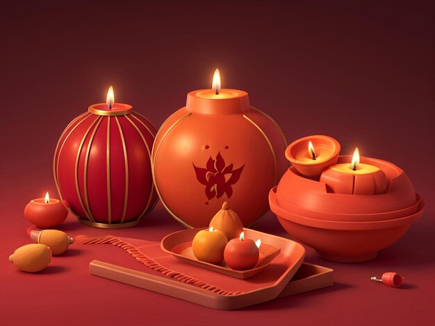 Candle light with a Red gradient background for the Diwali festival Arrangement Ai generated Image