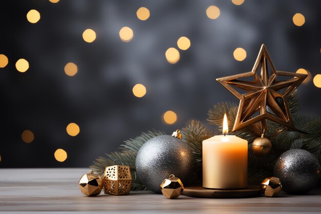 a candle and ornaments on a table