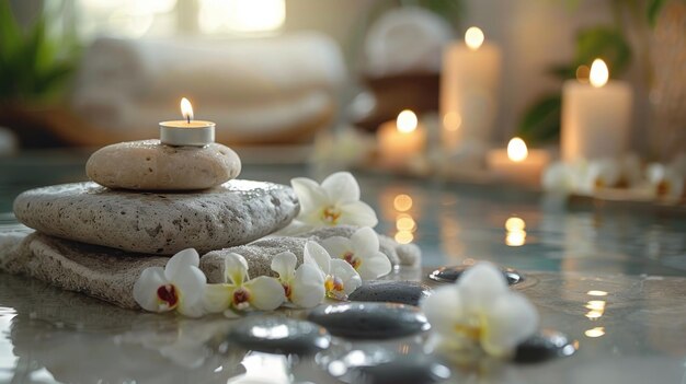 Candle Resting on Rocks