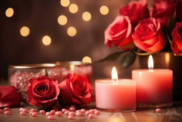 Foto candela e petali di rosa rosa rossa e candela rosa rossa e candele